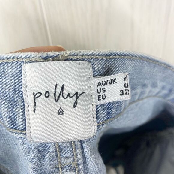 Polly Women's Cut Off Denim Shorts Animal Print Pockets Distressed Blue Size 0 - Picture 4 of 6